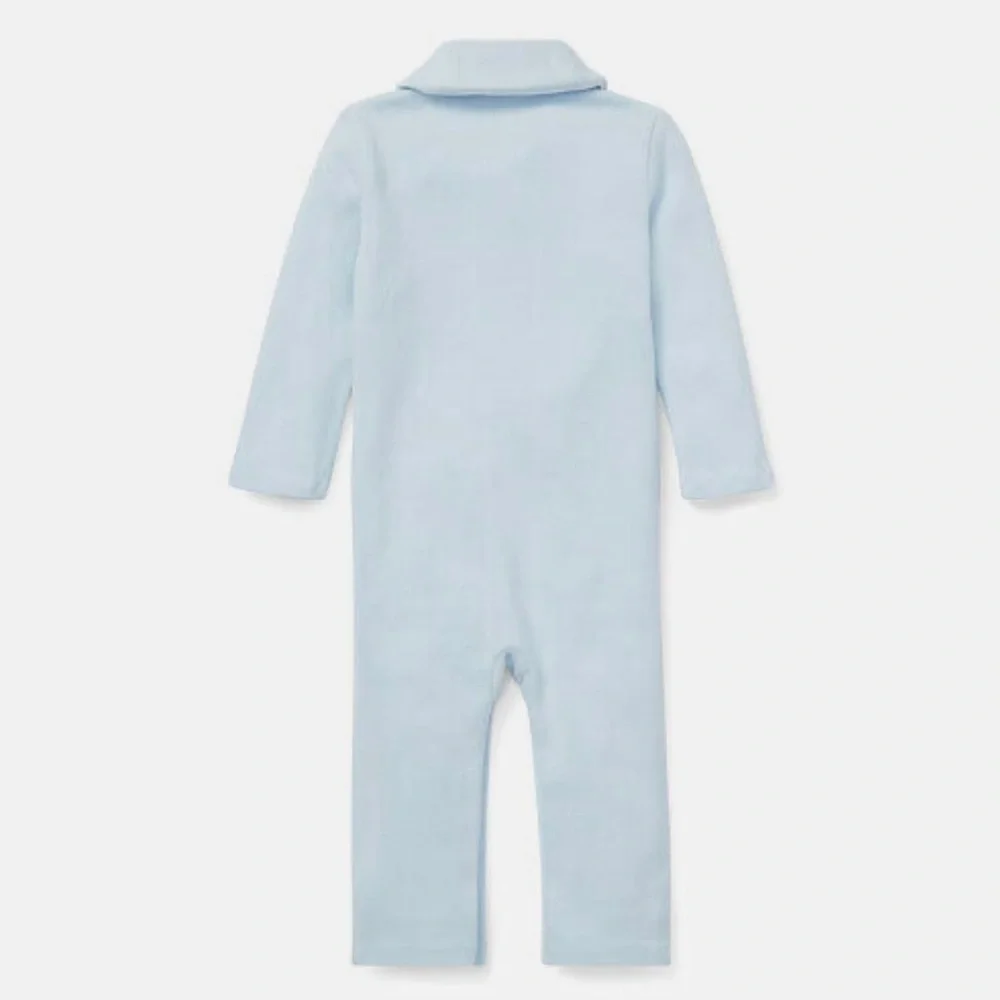 Ralph Lauren Childrenswear Unisex French Rib Shawl Light Blue Coverall - 6M
